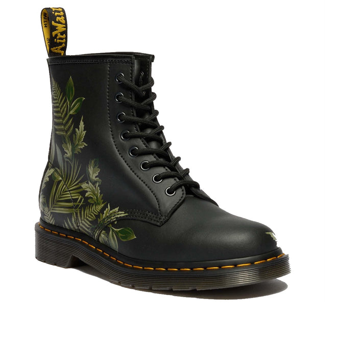 1460 Dr Martens Smooth EverGreen Leather 8 Up Boot Green Leaves Black Background