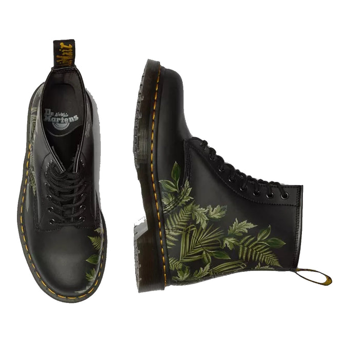 1460 Dr Martens Smooth EverGreen Leather 8 Up Boot Green Leaves Black Background