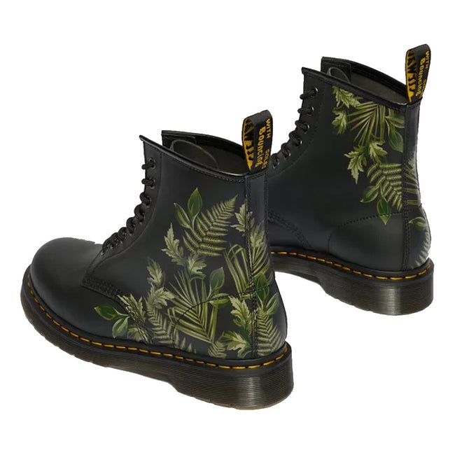 1460 Dr Martens Smooth EverGreen Leather 8 Up Boot Green Leaves Black Background