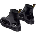 The Dr Martens 1460 Hardware HDW Buttero Leather Boot Black features shiny black leather, lace-up fronts, metal eyelet details on the toe and sides, Goodyear welted thick black soles, and yellow logo pull tabs at the back., 49862, 190665797572, 190665797589, 190665797602, 49866, 49867, 49868, 49869