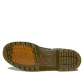 The image shows the sole of a Dr Martens Women's 1460 Pascal Flower Black Grizzly Leather Boot, featuring a rugged tread pattern, horizontal grooves, and a translucent amber color. The brand name and logo appear in the center., 52216, 190665781137, 190665781144, 190665781151, 190665781175, 190665781182, 52222