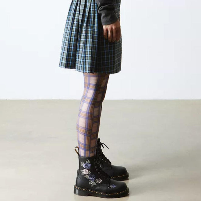 Dr Martens 1460 Vonda Genis on a moels feet showing side view of embroidered flowers.,
190665700640,
190665700657,
190665700664,
190665700688,
190665700695,