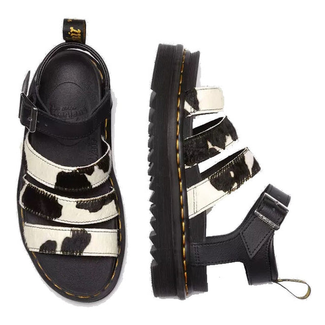 Dr Martens - Blaire 3 Strap Sandal Cow Print Hair - Black White