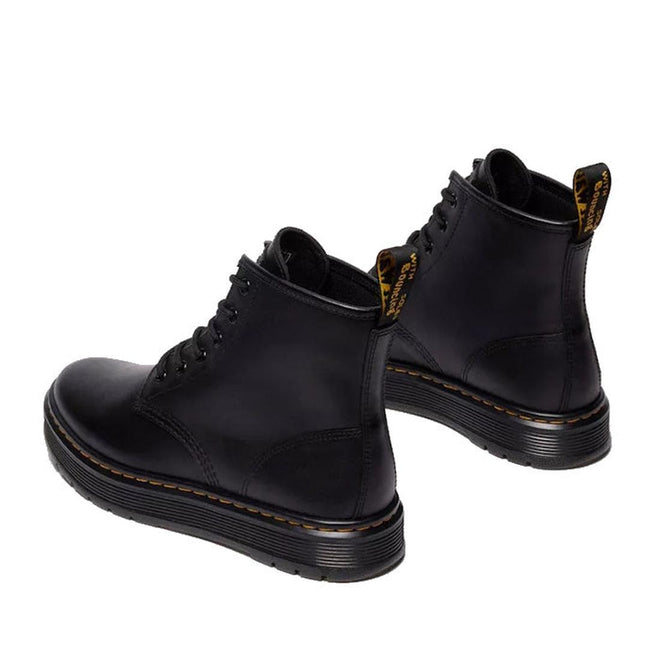 Pair of black leather boots with yellow stitching viewed from the back to the front on a white background,
190665752700,
190665752717,
190665752731,
190665752748,
190665752755,
190665752779,