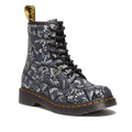 Image of right foot, side on of Dr Martens Pascal Butterfly Suede Boot 8 Up Black/Grey-Foot Forward Shoes
