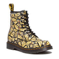 Image of right foot, side on of Dr Martens Pascal Butterfly E.H. Suede Boot 8 Up Yellow/Black-Foot Forward Shoes