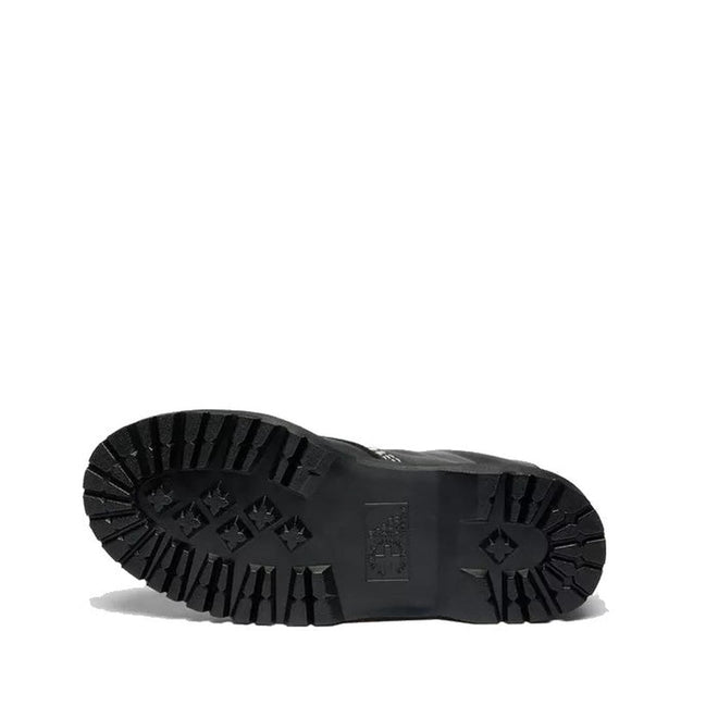 The Dr Martens Bex 1460 WDS White Stitching Black Boot Sendal is shown with its black Bex sole facing upward, emphasizing the deep tread pattern for traction and the durable design against a white background., 50363, 50364, 190665803068, 190665803075, 190665803099, 50369, 50370