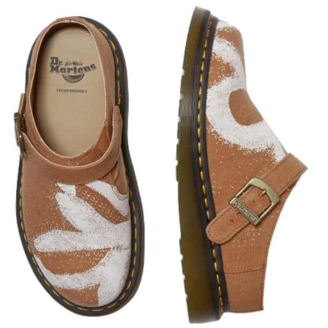 Dr Martens - Isham Dark Tan Buckle Mule Floral Hemp Canvas Sandal
