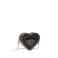Image of right foot, side on of Dr Martens Mini Heart Leather Cross Body Black Patent Leather Satchel-Foot Forward Shoes