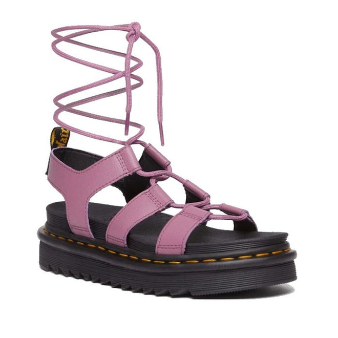 Image of the right foot side on of Dr Martens Nartilla Gladiator Sandal Mauve Pink Athena