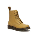 Image of right foot, side on of Dr Martens - 1460 Pascal Mustard Yellow Virginia Leather 8 eye Boot-Foot Forward Shoes