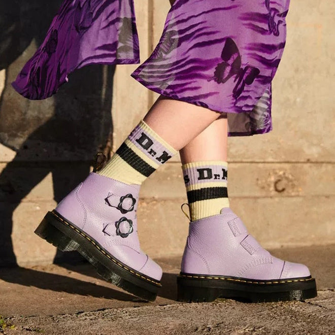 Dr Martens Devon 2 Strap Flower Buckle Lilac Quad Boot CLEARANCE