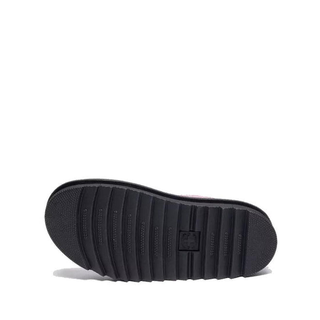 The image displays the black, ridged sole of a Dr Martens - Voss II Cross Strap Sandal in Dusty Rose Pink, shown from the bottom against a plain white background., 50439, 190665777529, 190665777536, 190665777543, 190665777567, 50444, 50445