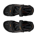 Top view of the Ecco Offroad Black/Mole Men's Active Sandal with orange accents and adjustable straps, side by side. Shows insoles and tread for durable grip—perfect outdoor sandals., 48648, 48649, 48650, 48651, 48652, 48653, 737425894258, 737425894265, 737425894289
