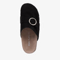 Top down view EMU Amber Black sandal with a circular buckle on a white background.,
9330071982495,
9330071982501,
9330071982518,
9330071982525,
9330071982532,