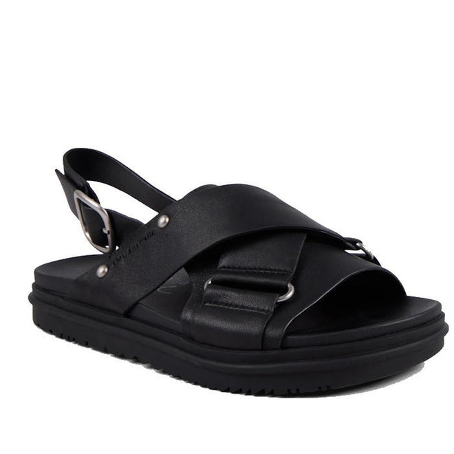 Emu Faye Black Leather  Sandal w/Back Strap