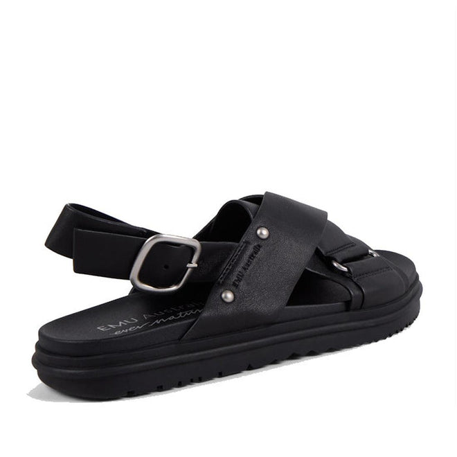 Emu Faye Black Leather  Sandal w/Back Strap