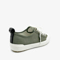 rear view looking forward of the right foot of an EMU Hosier Green canvas sneaker with white sole on a light gray background.,
9330071956052,
9330071956069,
9330071956076,
