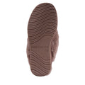 The EMU Women's Jolie Mocha Slipper Scuff Sheepskin features a brown rubber sole with wavy tread patterns and “EMU Australia” embossed in the center. Its durable design makes these slippers ideal for both indoor and outdoor wear., 51650, 9330071975503, 9330071975510, 9330071975527, 9330071975534, 51655