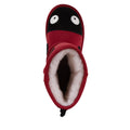 The EMU Kids Creatures Red Ladybird Wool Boots are children's suede boots with a black toe, two white eyes for a ladybug look, and a fluffy Australian Merino wool lining for durable comfort., 51426, 9330071131183, 9330071131190, 9330071131206, 9330071131213, 9330071131220, 9330071131237, 9330071131244, 9330071131251, 9330071131268