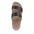 Top down view of Emu Lucie double strap slides Brown sandal with black straps on a white background.,
9330071982679,
9330071982686,
9330071982693,