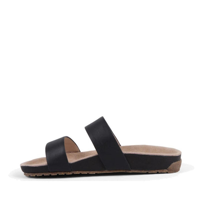 Side view of EMU Lucie slide Black sandal with a white background.,
9330071982679,
9330071982686,
9330071982693,