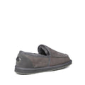 heel view of teh mens Hume EMU grey sheepskin moccasin style slipper showing the metal premium lEMU logo plate on the heel.,
9330071942635,
9330071942642,
9330071942659,
9330071942666,