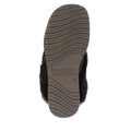 The EMU Women's Eden Platinum Sheepskin Chocolate Brown Scuff Slipper features a dark sole with a wavy tread and "EMU Australia Australian Made" embossed underneath, ensuring authentic Australian sheepskin craftsmanship., 9330071337837, 51422, 9330071337851, 51424, 51425