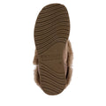 The EMU Womens Mintaro Sheepskin Slipper in Mushroom features a wavy tread sole embossed with "EMU Australia Australian Made," plus soft, fluffy edges reminiscent of premium Australian-made sheepskin slippers., 51402, 9330071981665, 9330071981672, 9330071981689, 51406, 51407, 51408