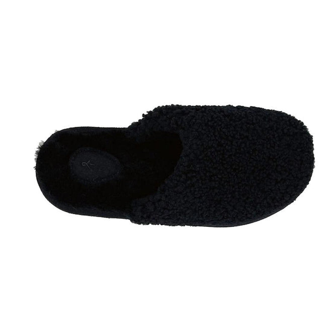 A top down view of the Black EMU Starley scuff mule in sheepskin with a curly wool texture ober the top of the foot and footbed.,
9330071972601,
9330071972618,
9330071972625,
9330071972632,
