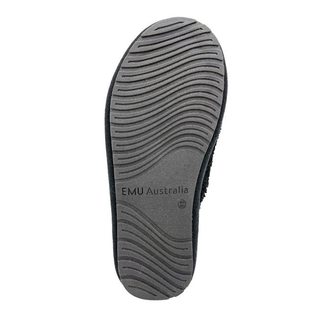 Sole view of the EMU Starley sheepskin scuff in Black.,
9330071972601,
9330071972618,
9330071972625,
9330071972632,