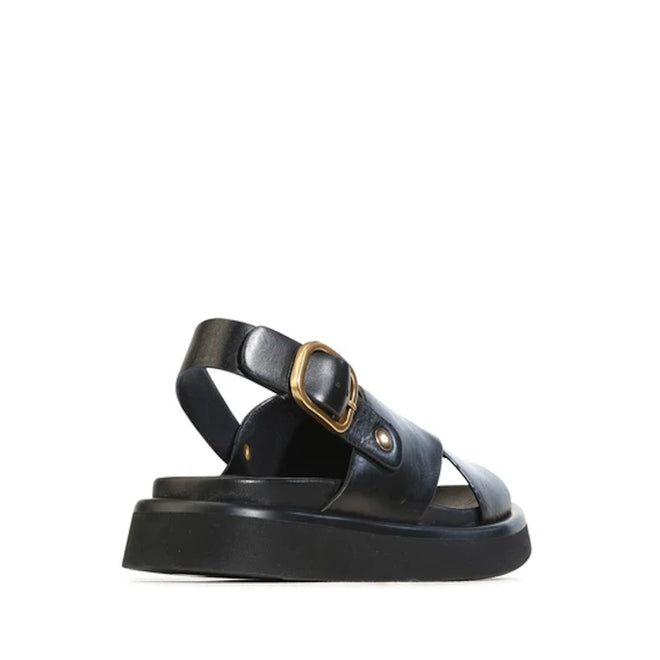 EOS Slayter Womens Black Leather Sandal with Back Strap