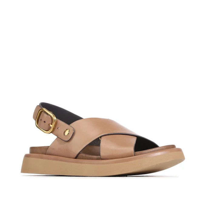 EOS Slayter Womens Pecan  Leather Sandal with Back Strap