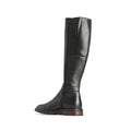 The EOS Wyoming Black High Leather Women's Heeled Boot features a tall silhouette, polished leather, side zipper, low stacked heel, and a slightly rounded toe, displayed against a white background., 9321191201733, 9321191201740, 9321191201757, 9321191201764, 9321191201771, 9321191201788