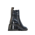 The EOS Finola Black Women's Heeled Leather Ankle Boot features a chunky heel, smooth finish, side zipper, and back pull tab. Shown in profile facing left., 9321190029154, 9321190029161, 9321190029178, 9321190029185, 9321190029192, 50588, 50589