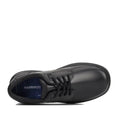 The Harrison Echo Senior E Average Width Black Leather Lace School Shoes feature a classic lace-up design with black laces and the HARRISON logo on the blue insole—a timeless, comfortable choice for school., 9361913031033, 49687, 9361913031057, 49689, 9361913031071, 49691, 9361913031095, 49693, 49694
