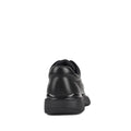 Rear view of Harrison Echo Senior E black leather lace school shoes with cushioned sole, shown on a white background—ideal for comfortable everyday school wear., 9361913031033, 49687, 9361913031057, 49689, 9361913031071, 49691, 9361913031095, 49693, 49694