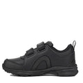 The Harrison Neo Black School Trainer is a black school sports shoe with a textured sole, two Velcro straps, pull tab at the heel, and a low-cut design—perfect for active days., 51750, 51751, 9361913027661, 9361913027678, 9361913027685, 9361913027692, 51756, 9361913027715, 51758, 51759, 9361913027746
