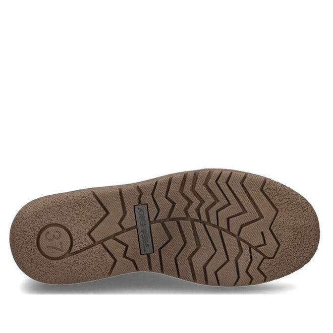 The image shows the sole of the Josef Seibel Neele 57 Women's Leather Ankle Boot Zip Wild Kombi Moss Green, featuring a textured zigzag tread, the number 37 near the heel, and a rectangular TENDER & STRONG label at the center., 4062838400250, 4002838400267, 4062838400274, 4062838400281, 4062838400298, 50807