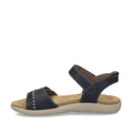 Josef Seibel Juliet 03 Women’s Leather Comfort Sandal in black, expertly crafted from soft leather with a beige sole. This open-toe and open-heel sandal features white stitching and an adjustable ankle strap, combining timeless style with everyday comfort., 4070372008955, 4070372008962, 4070372008979, 4070372008986, 4070372008993, 53162