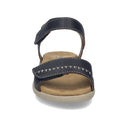 Front view of a single Josef Seibel Juliet 03 Women’s Leather Comfort Sandal in black with a beige sole, visible stitching on the soft leather straps, and a hook-and-loop closure. The sandal features an open toe design and is crafted for women., 4070372008955, 4070372008962, 4070372008979, 4070372008986, 4070372008993, 53162