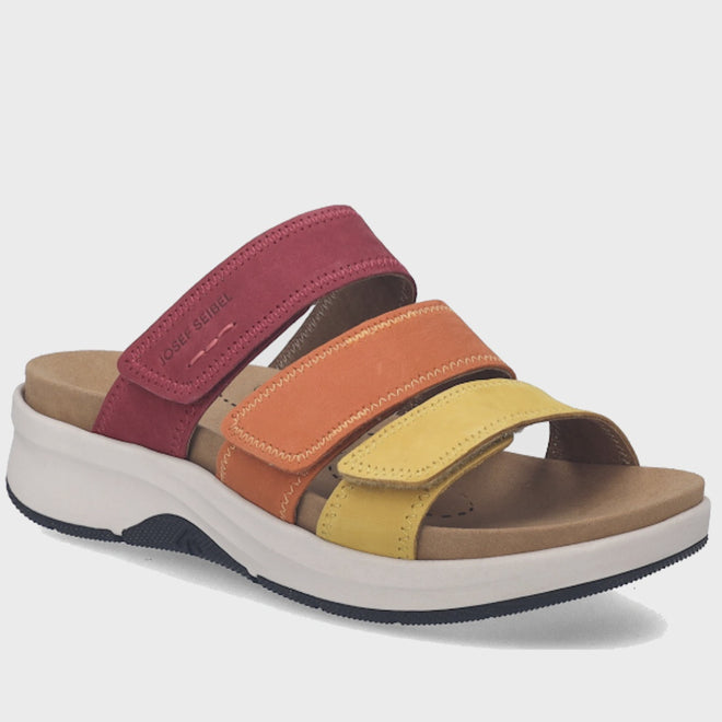 Josef Seibel Estelle 11 Womens 3 Strap Leather Slide Amber Multi
