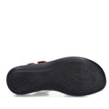 The image displays the bottom view of a black shoe sole featuring textured patterns, grooves, and various text markings for grip and branding—distinctive of JOSEF SEIBEL footwear. This detailed outsole design is typical of their popular women’s sandals, such as the Josef Seibel Ibiza 86 Womens Leather Comfort Sandal in Rot Red., 53187, 4062838863208, 4062838863215, 4062838863222, 53191, 53192