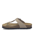 The Josef Seibel Hermine 15 Comfort Jandal Beige Kombi features a beige thong sandal design with a braided leather strap, cushioned cork footbed, and durable black rubber sole, displayed in side profile against a white background—an elegant choice among women’s beige sandals crafted for everyday comfort., 53218, 53219, 4062838986846, 4062838986853, 4062838986860, 4062838986877, 53224