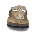 Front view of the Josef Seibel Hermine 15 Comfort Jandal in Beige Kombi, featuring a braided leather strap, toe post, cork footbed, and black rubber sole. A small metallic buckle is visible on the side strap, making these comfort jandals both stylish and comfortable., 53218, 53219, 4062838986846, 4062838986853, 4062838986860, 4062838986877, 53224
