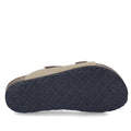 A Josef Seibel Hermine 01 Comfort Womens Jandal in Beige Kombi lies on its side, displaying a black rubber sole with a repeating arrowhead tread pattern and beige nubuck leather straps visible on the upper side., 53254, 53255, 4062838986044, 4062838986051, 4062838986068, 53259, 53260