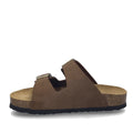 Josef Seibel Hermine 01 Comfort Womens Jandal in Braun Brown Kombi, featuring two adjustable straps crafted from nubuck leather, a cork footbed, and a black rubber sole, shown in side profile against a white background., 53261, 53262, 4062838590043, 4062838590050, 4062838590067, 53266, 53267