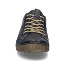 Here’s the rewritten sentence using your product data: A front view of the Josef Seibel Fergy 56 women’s casual lace-up shoe in black premium smooth leather, featuring light tan laces and visible stitching, displayed on a white background for a comfortable fit.