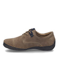 Introducing the Josef Seibel Fergy 41 Women’s Casual Lace Up Shoe in Castagne Brown—a stylish, side-profile footwear option crafted from premium leather. This shoe features handcrafted stitch detailing, a durable black rubber sole, and a distinctive dark accent near the laces. Displayed on a white background., 53134, 4062838922158, 4062838922165, 4062838922172, 53138, 53139