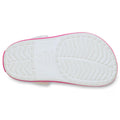 White sandal sole with of a Crocs kids Crocband clog with a  pink rim on a white background,
198445207457,
198445207464,
198445207471,
198445207488,
198445207495,
198445207501,
198445207518,